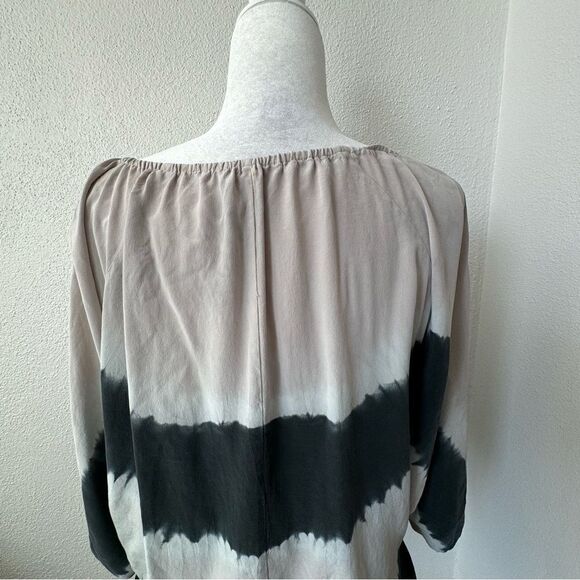 Joie 100% Silk Blouse Gray Black Pullover Bat Wing Sleeves SZ M - Picture 8 of 12